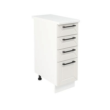 Шкаф нижний с ящиками ШНЯ 300 Корпус: ЛДСП белый 16мм; фасад: фрезеровка Кельн, МДФ софт айвори 16 мм