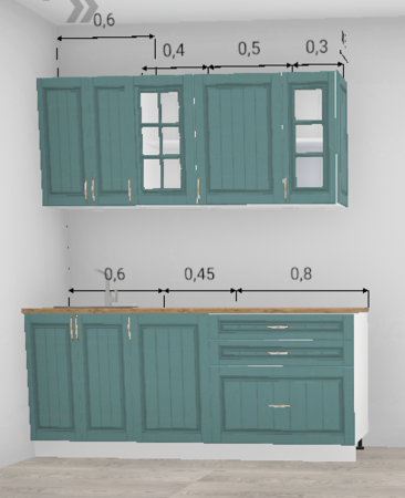 Кухня Барселона Морское дерево 1,85 м с местом под посудомоечную машину 450 (11519)