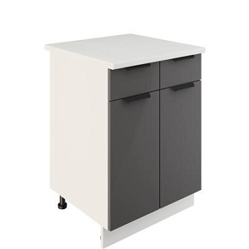 Шкаф нижний с ящиками ШН2Я 600 Корпус: ЛДСП белый 16мм; фасад: фрезеровка Норд, МДФ софт смок 16 мм