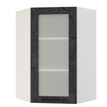 Шкаф верхний угловой (премьер)  ШВУС 600Н Корпус: ЛДСП белый 16мм; фасад: фрезеровка Нувель, МДФ бетон черный 16мм