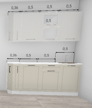 Кухня Кельн Софт айвори / Олива металлик белый (верх) 1,86 м (2799)