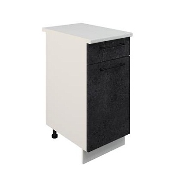 Шкаф нижний с ящиком ШН1Я 400 Корпус: ЛДСП белый 16мм; фасад: фрезеровка Нувель, МДФ бетон черный 16мм