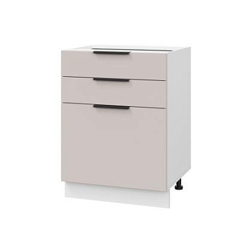 Шкаф нижний с ящиками ШН3Я 600 Корпус: ЛДСП белый 16мм; фасад: фрезеровка Оливия, МДФ сиена тауп 16 мм