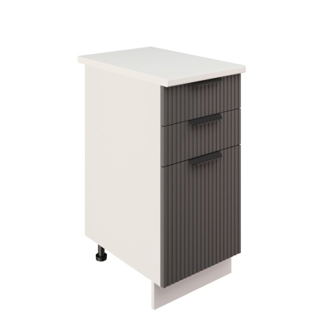 Шкаф нижний с ящиками ШН3Я 400 Корпус: ЛДСП белый 16мм; фасад: фрезеровка Норд Line, МДФ софт смок 16 мм