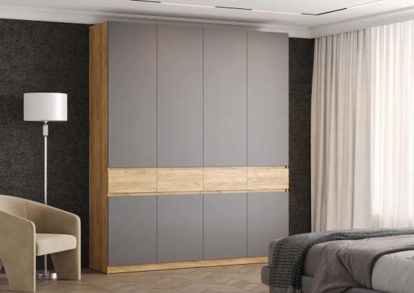 БОСТОН ШК-004 Шкаф 4-ств. ЛДСП (Комплект) Дуб Крафт золотой / Шифер серый