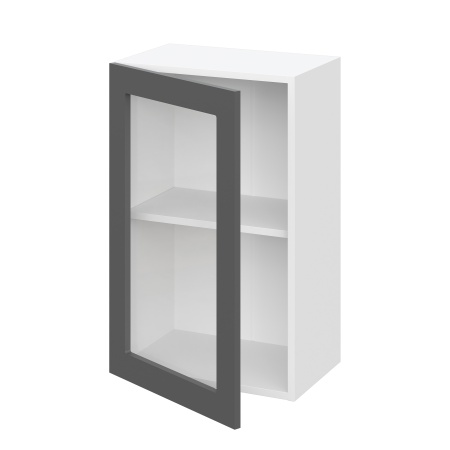 Шкаф верхний со стеклом ШВС 450 Корпус: ЛДСП белый фасад: фрезеровка Оливия, МДФ Оливия_софт черный