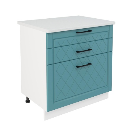 Шкаф нижний с ящиками ШН3Я 800 Корпус: ЛДСП белый 16мм; фасад: фрезеровка Барселона, МДФ морское дерево 16мм