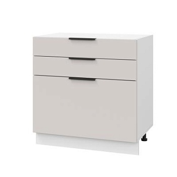 Шкаф нижний с ящиками ШН3Я 800 Корпус: ЛДСП белый 16мм; фасад: фрезеровка Оливия, МДФ моно керамика 16 мм