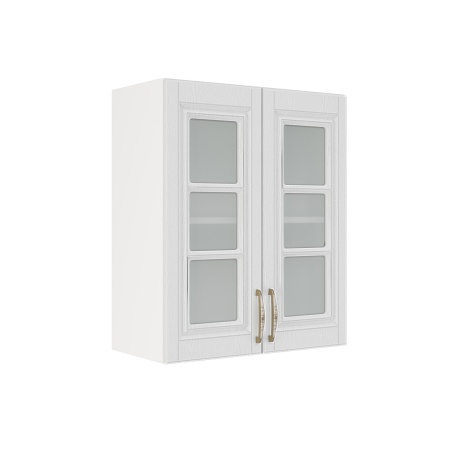 Шкаф верхний со стеклом ШВС 600 Корпус: ЛДСП белый 16мм; фасад: фрезеровка Лондон, МДФ дуб белый 16мм