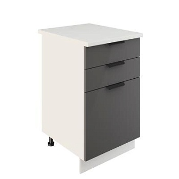 Шкаф нижний с ящиками ШН3Я 500 Корпус: ЛДСП белый 16мм; фасад: фрезеровка Норд, МДФ софт смок 16 мм