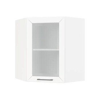 Шкаф верхний угловой со стеклом ШВУС 600 Корпус: ЛДСП белый 16мм; фасад: фрезеровка Кельн, МДФ софт даймонд 16мм