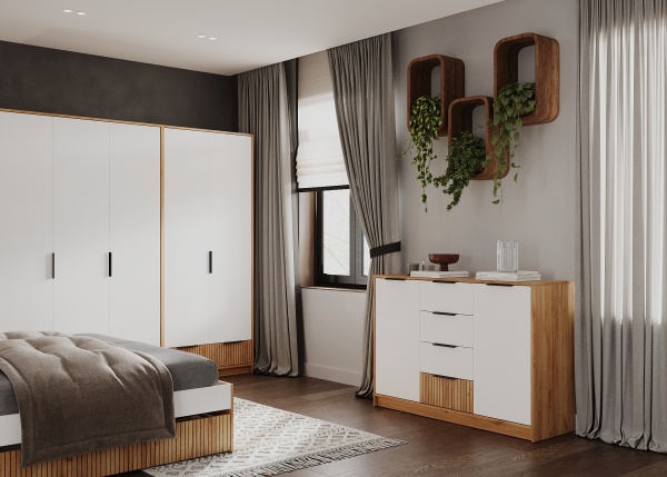 ИВИС Комод КМ-002 Корпус - Дуб Крафт золотой К003  Фасад ЛДСП - Белый (Гладкий)