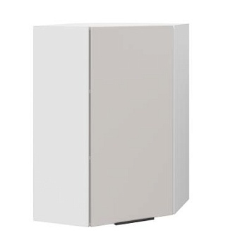 Шкаф верхний угловой (премьер)  ШВУ 600Н Корпус: ЛДСП белый 16мм; фасад: фрезеровка Оливия, МДФ моно керамика 16 мм