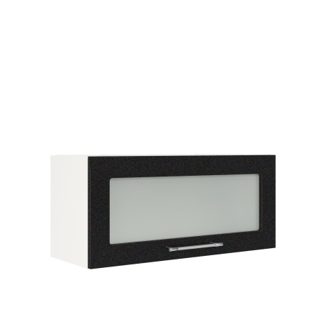 Шкаф верхний горизонтальный со стеклом ШВГС 800 Корпус: ЛДСП белый 16мм; фасад: фрезеровка Олива, МДФ металлик черный 16мм