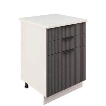 Шкаф нижний с ящиками ШН3Я 600 Корпус: ЛДСП белый 16мм; фасад: фрезеровка Норд Line, МДФ софт смок 16 мм