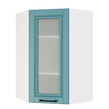 Шкаф верхний угловой (премьер)  ШВУС 600Н Корпус: ЛДСП белый 16мм; фасад: фрезеровка Барселона, МДФ морское дерево 16мм