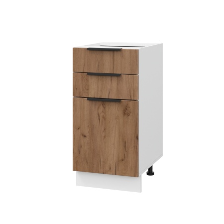 Шкаф нижний с ящиками ШН3Я 400 Корпус: ЛДСП белый 16мм; фасад: фрезеровка Оливия, ЛДСП дуб крафт табачный 16 мм