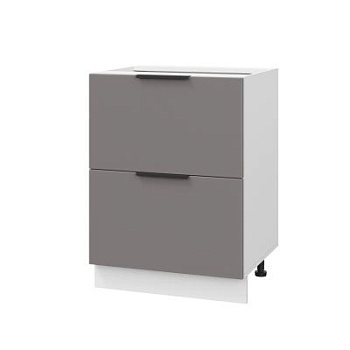 Шкаф нижний с ящиками ШНГ2Я 600 Корпус: ЛДСП белый 16мм; фасад: фрезеровка Оливия, МДФ моно брауни 16 мм