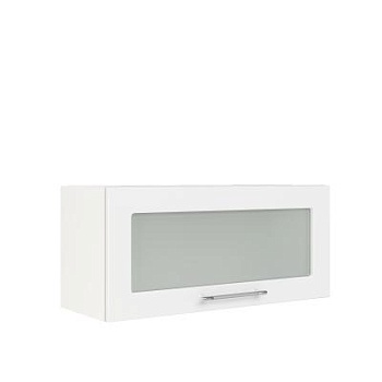 Шкаф верхний горизонтальный со стеклом ШВГС 800 Корпус: ЛДСП белый 16мм; фасад: фрезеровка Олива, МДФ глянец белый 16мм