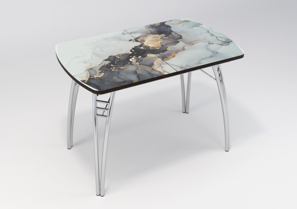 Стол раздвижной с фотопечатью Спейс серый (подстолье паук) Компакт хром/венге