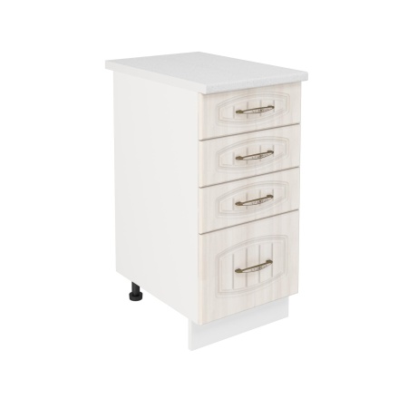 Шкаф нижний с ящиками ШНЯ 400 Корпус: ЛДСП белый 16мм; фасад: фрезеровка Гренада, МДФ сандал 16мм