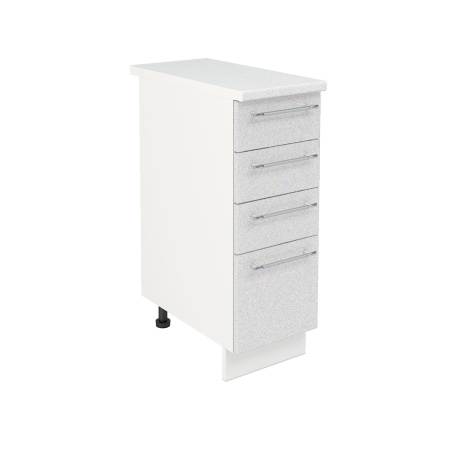 Шкаф нижний с ящиками ШНЯ 300 Корпус: ЛДСП белый 16мм; фасад: фрезеровка Олива, МДФ металлик белый 16мм