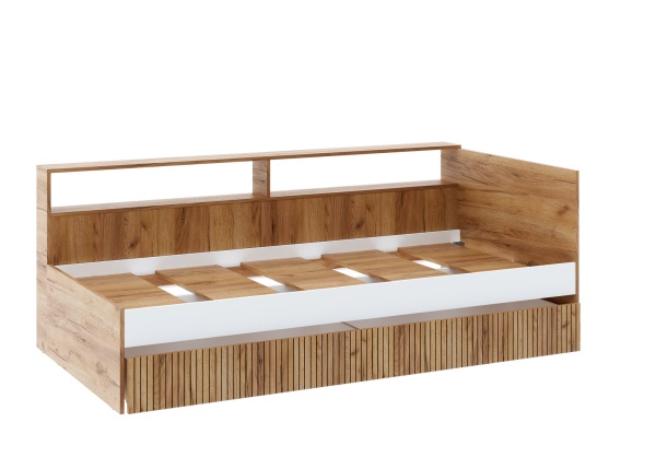 ИВИС Кровать КР-001 (сп.м. 0,9 х 2,0м) Корпус - Дуб Крафт золотой К003  Фасад ЛДСП - Белый (Гладкий)