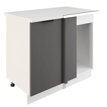 Шкаф нижний угловой  ШНУП 1000 Корпус: ЛДСП белый 16мм; фасад: фрезеровка Норд, МДФ софт смок 16 мм