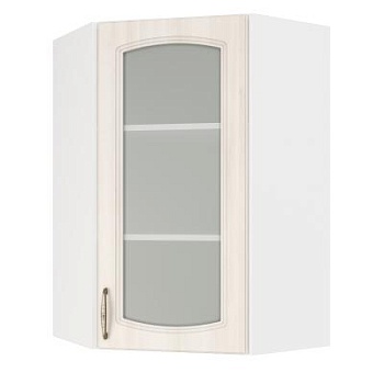 Шкаф верхний угловой (премьер)  ШВУС 600Н Корпус: ЛДСП белый 16мм; фасад: фрезеровка Гренада, МДФ сандал 16мм