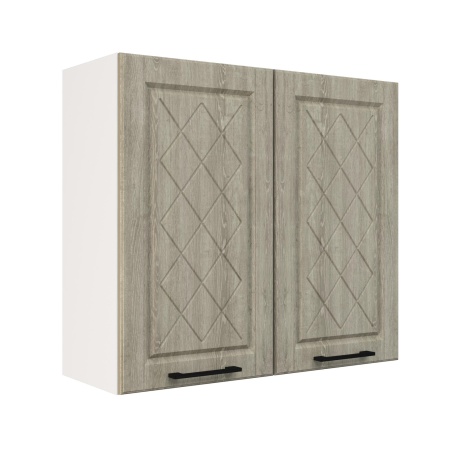 Шкаф верхний ШВ 800 Корпус: ЛДСП белый 16мм; фасад: фрезеровка Барселона, МДФ седой клен 16мм