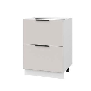 Шкаф нижний с ящиками ШНГ2Я 600 Корпус: ЛДСП белый 16мм; фасад: фрезеровка Оливия, МДФ моно керамика 16 мм