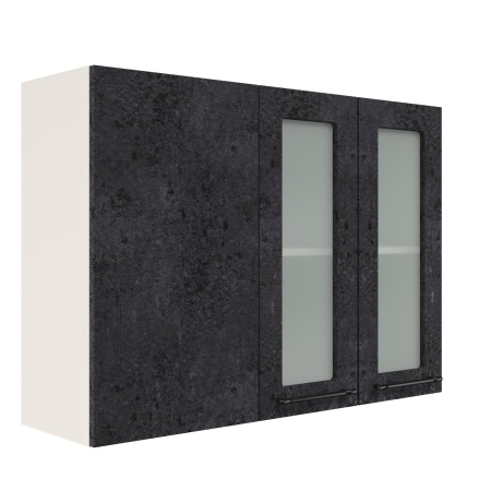 Шкаф верхний угловой со стеклом ШВУПС 1000 Корпус: ЛДСП белый 16мм; фасад: фрезеровка Нувель, МДФ бетон черный 16мм Шкаф верхний угловой со стеклом ШВУПС 1000 Корпус: ЛДСП белый 16мм; фасад: фрезеровка Нувель, МДФ бетон черный 16мм