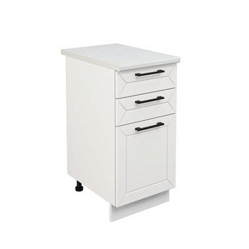 Шкаф нижний с ящиками ШН3Я 400 Корпус: ЛДСП белый 16мм; фасад: фрезеровка Кельн, МДФ софт даймонд 16мм