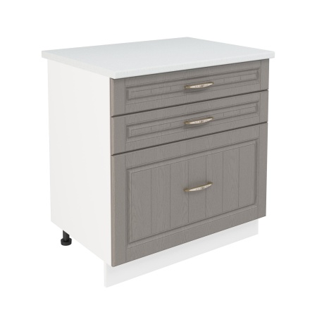 Шкаф нижний с ящиками ШН3Я 800 Корпус: ЛДСП белый 16мм; фасад: фрезеровка Лондон, МДФ дуб графит 16мм