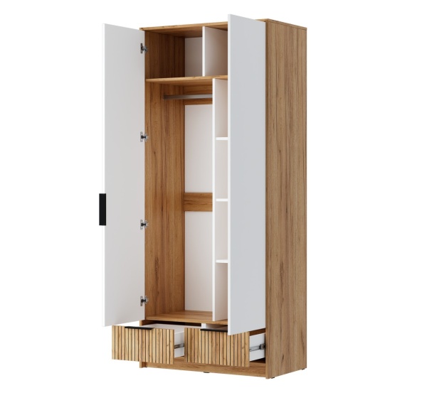 ИВИС Шкаф ШК-002 Корпус - Дуб Крафт золотой К003  Фасад ЛДСП - Белый (Гладкий)