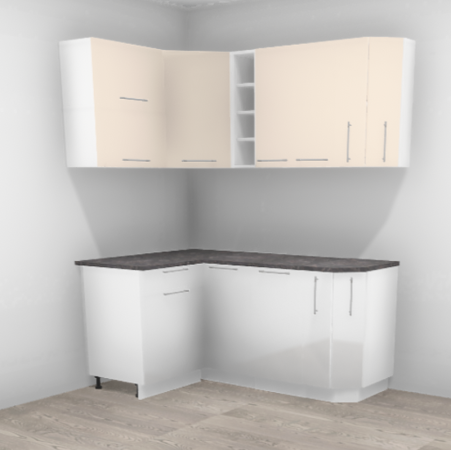 Угловая кухня  Мокко глянец кофе с молоком / Олива глянец белый 1,2*1,76 м (9017)