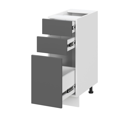 Шкаф нижний с ящиками ШН3Я 300 Корпус: ЛДСП белый 16мм; фасад: фрезеровка Норд, МДФ орех канадский 16 мм