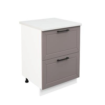 Шкаф нижний с ящиками ШНГ2Я 600 Корпус: ЛДСП белый 16мм; фасад: фрезеровка Кельн, МДФ софт тоффи 16мм