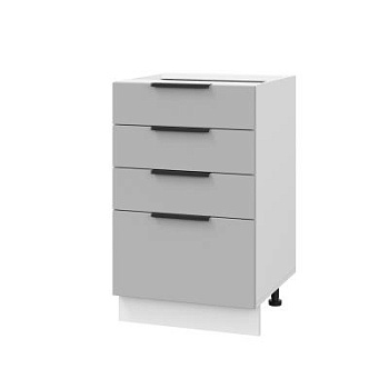 Шкаф нижний с ящиками ШНЯ 500 Корпус: ЛДСП белый 16мм; фасад: фрезеровка Оливия, ЛДСП серый софт 16 мм