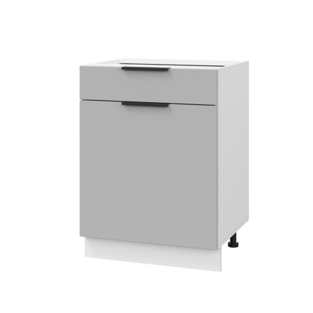Шкаф нижний с ящиком ШН1Я 600 Корпус: ЛДСП белый 16мм; фасад: фрезеровка Оливия, ЛДСП серый софт 16 мм