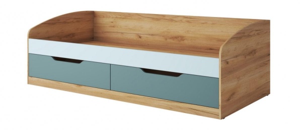 RICH Кровать - тахта КР-002 (сп. место 0.9 х 2.0 м) Дуб Крафт золотой / Кенди U9114 (УД) / Сумеречный голубой