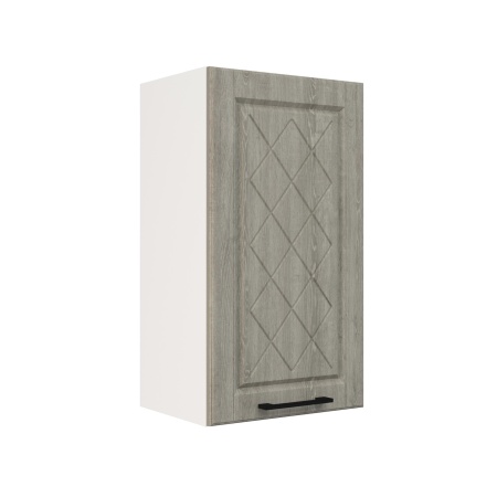 Шкаф верхний ШВ 400 Корпус: ЛДСП белый 16мм; фасад: фрезеровка Барселона, МДФ седой клен 16мм