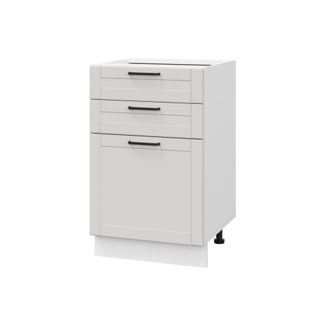 Шкаф нижний с ящиками ШН3Я 500 Корпус: ЛДСП белый 16мм; фасад: фрезеровка Диада, МДФ лофт крем 16 мм