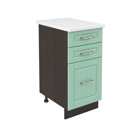 Шкаф нижний с ящиками ШН3Я 400 Корпус: ЛДСП венге 16мм; фасад: фрезеровка Лондон, МДФ дуб изумруд 16мм