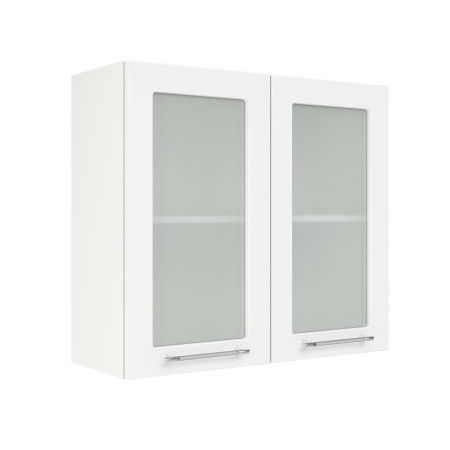 Шкаф верхний со стеклом ШВС 800 Корпус: ЛДСП белый 16мм; фасад: фрезеровка Олива, МДФ глянец белый 16мм