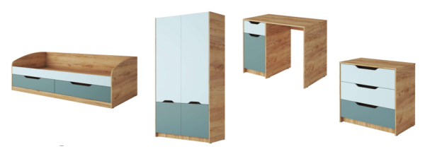 Комплект-1 RICH (КР-002+ШК-002+СП-001+КМ-001) Дуб Крафт золотой / Кенди U9114 (УД) / Сумеречный голубой