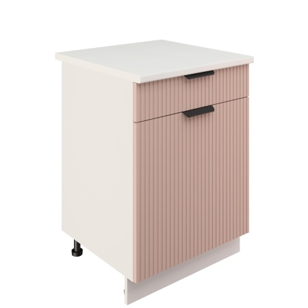 Шкаф нижний с ящиком ШН1Я 600 Корпус: ЛДСП белый 16мм; фасад: фрезеровка Норд Line, МДФ софт какао 16 мм