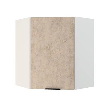 Шкаф верхний угловой ШВУ 600 Корпус: ЛДСП белый 16мм; фасад: фрезеровка Норд, МДФ камень беж 16 мм