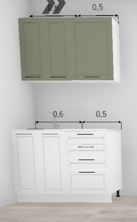 Кухня Кельн Лайт хаки / Софт даймонд (низ) 1,1 м (4659)