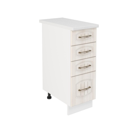 Шкаф нижний с ящиками ШНЯ 300 Корпус: ЛДСП белый 16мм; фасад: фрезеровка Гренада, МДФ сандал 16мм